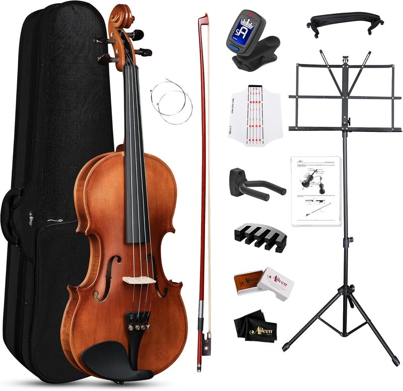 AIBILEEN 3/4 Violin Set, Beginners Fiddle Kit for Teenagers with Hard Case, Music Stand, Shoulder Rest, Rosin, Bow, Tuner, Extra Strings, Mute, Wall Mount, Fingerboard Sticker, Cleaning Cloth - Image 1